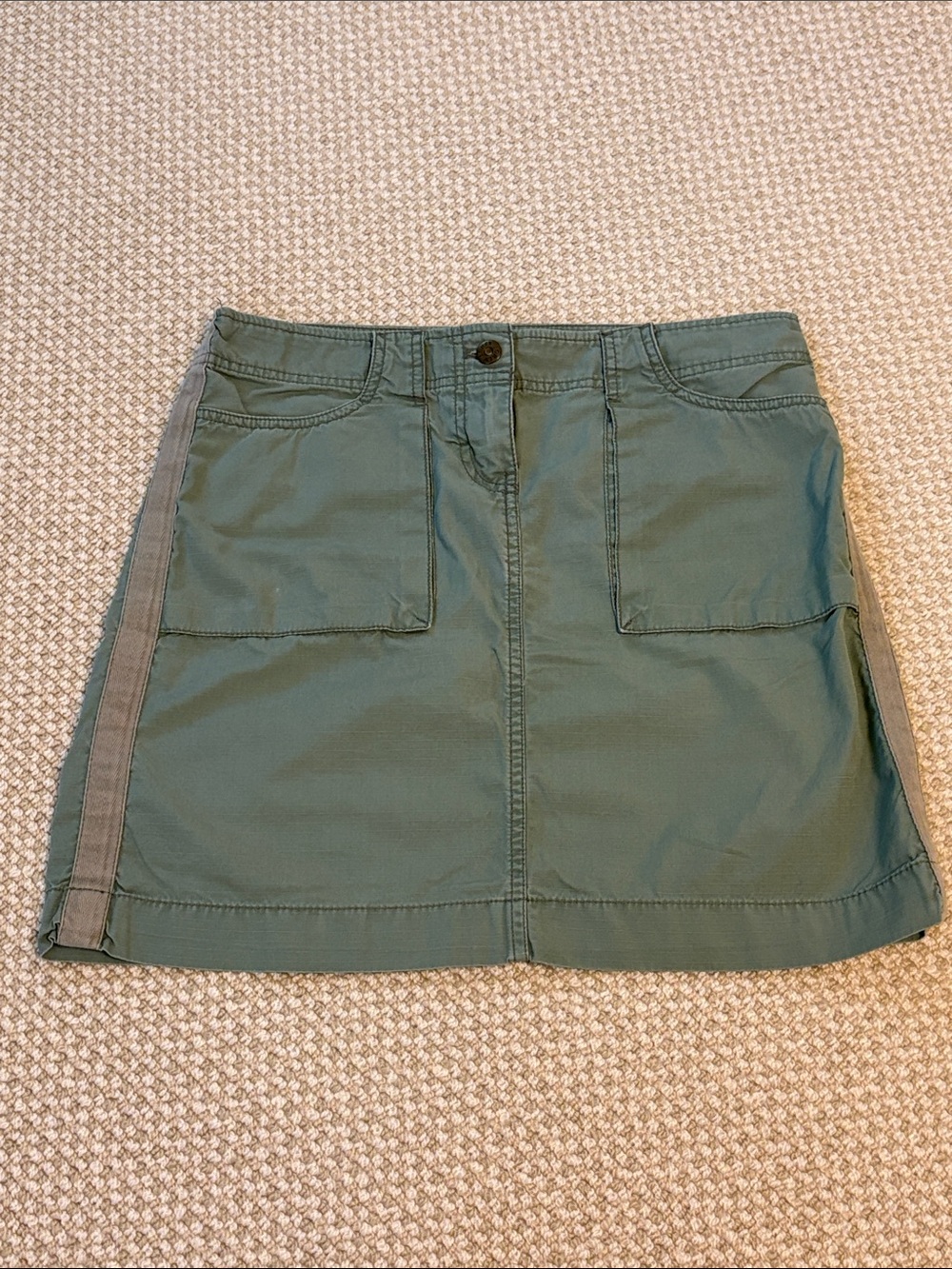 J. Crew Army Green Mini Skirt with Side Stripe Detail